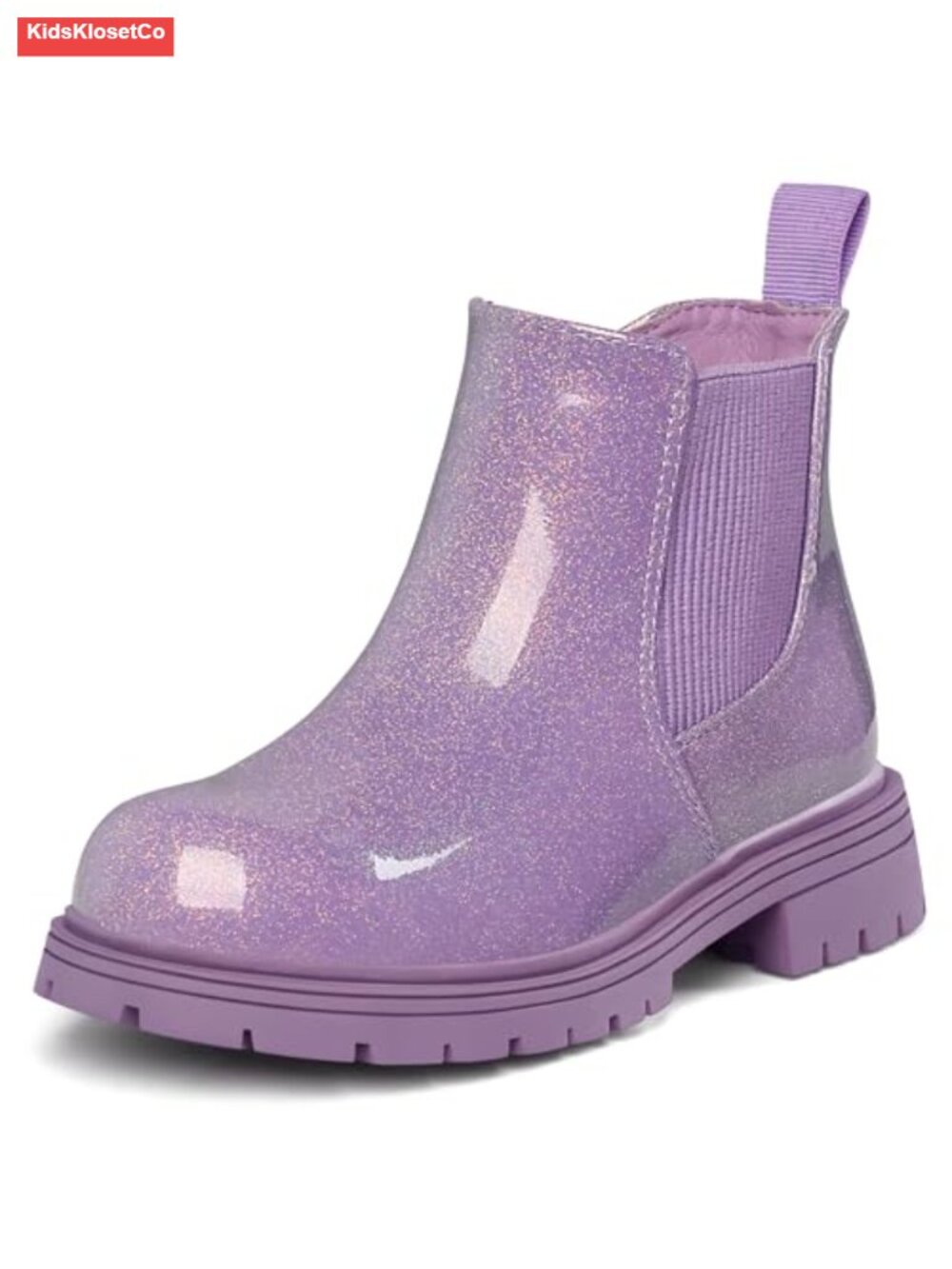 Girls Glitter Chelsea Boots Side Zipper Lug Sole Ankle Booties